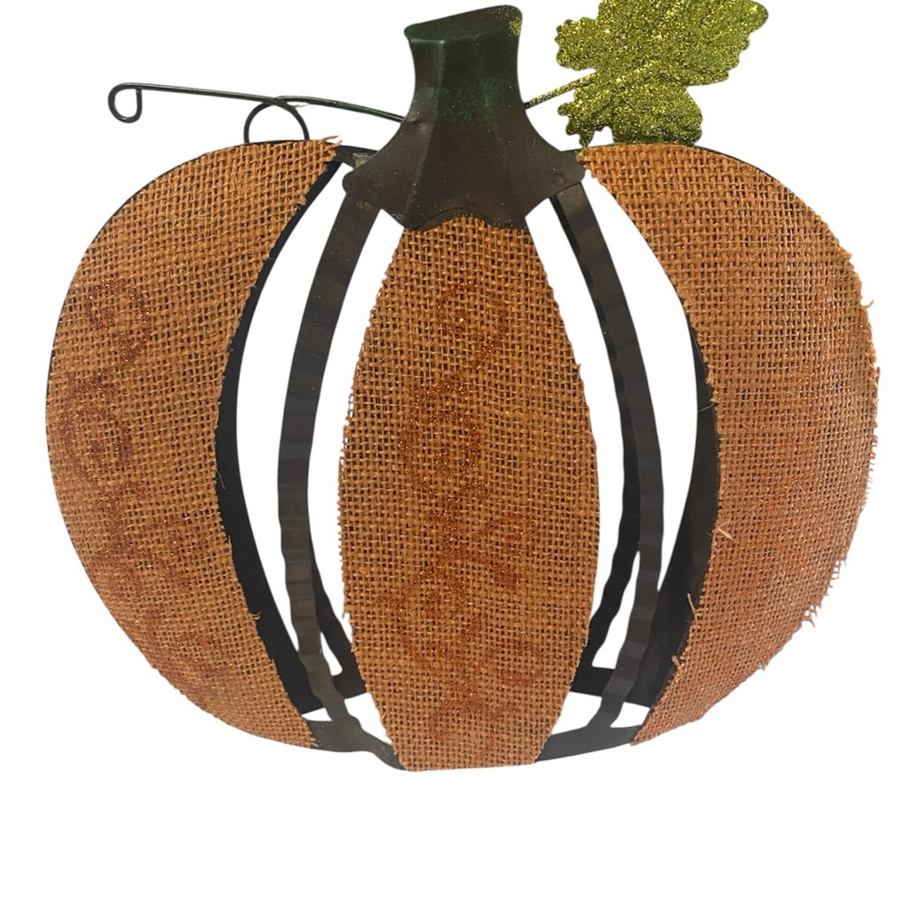 Burlap and Metal Pumpkin Decor - Orange